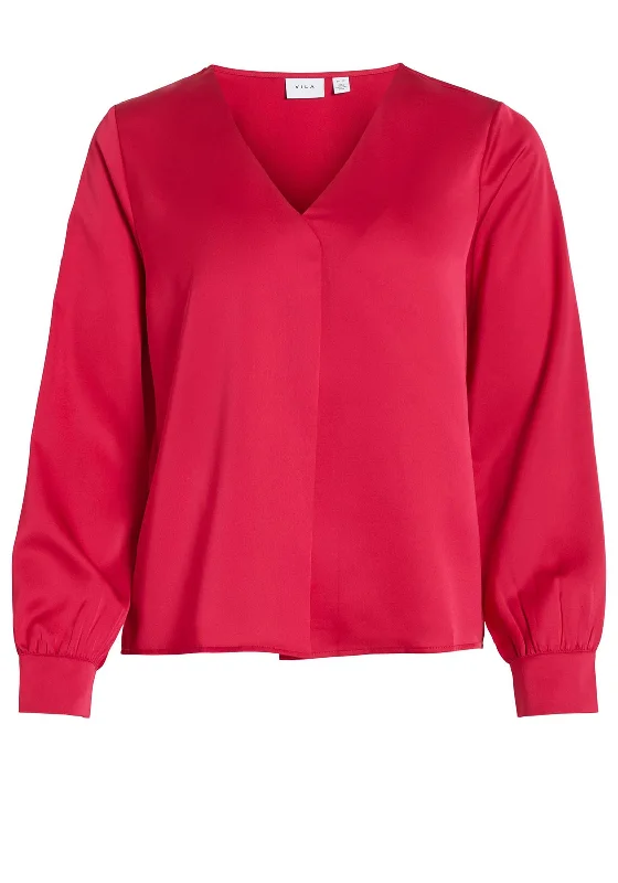 Vila Ellette V-Neck Satin Blouse, Love Potion