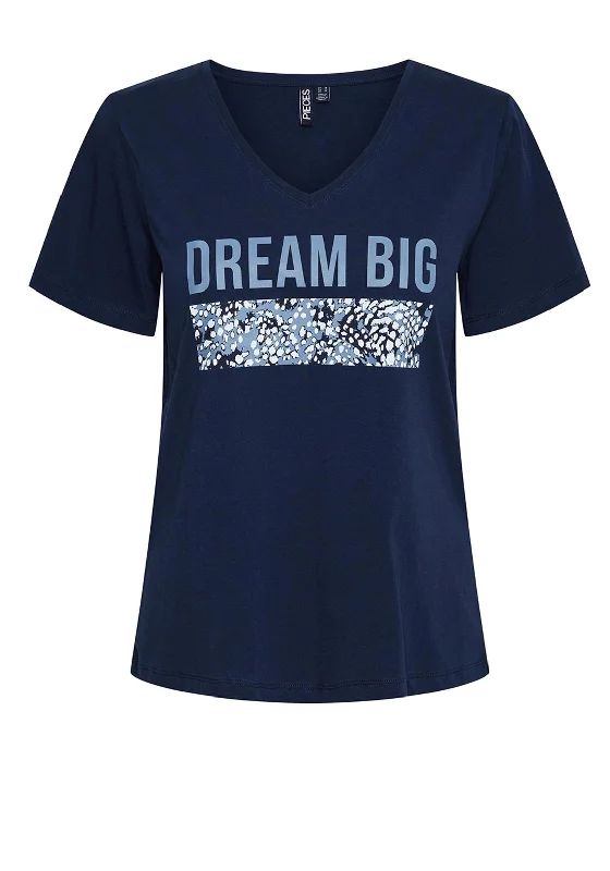 Pieces Suma V-Neck Print T-Shirt, Navy