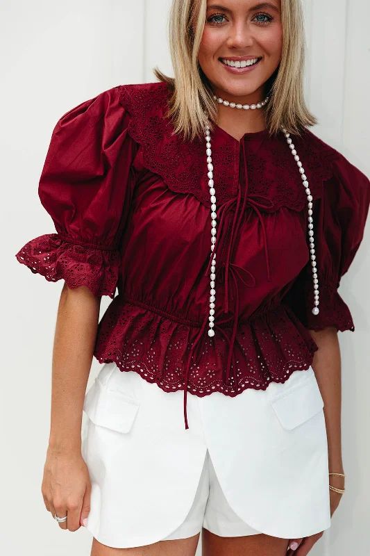 Beverly Front Tie Top - Burgundy