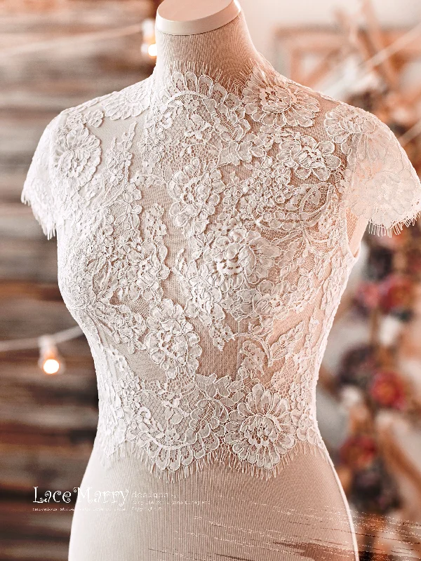 Charming Bridal Lace Crop Top with High Collar