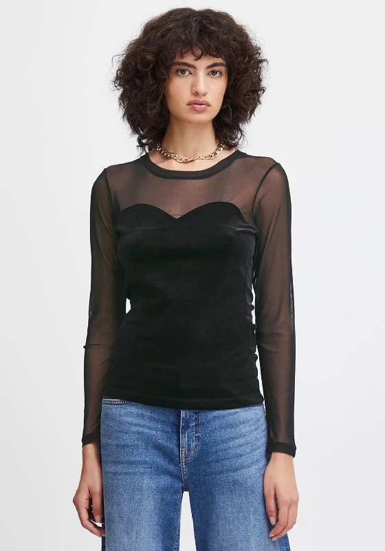 Ichi Lavanny Mixed Media Top, Black