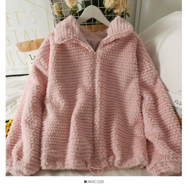 Plush thickened Lapel bubble sleeve cardigan coat  2116