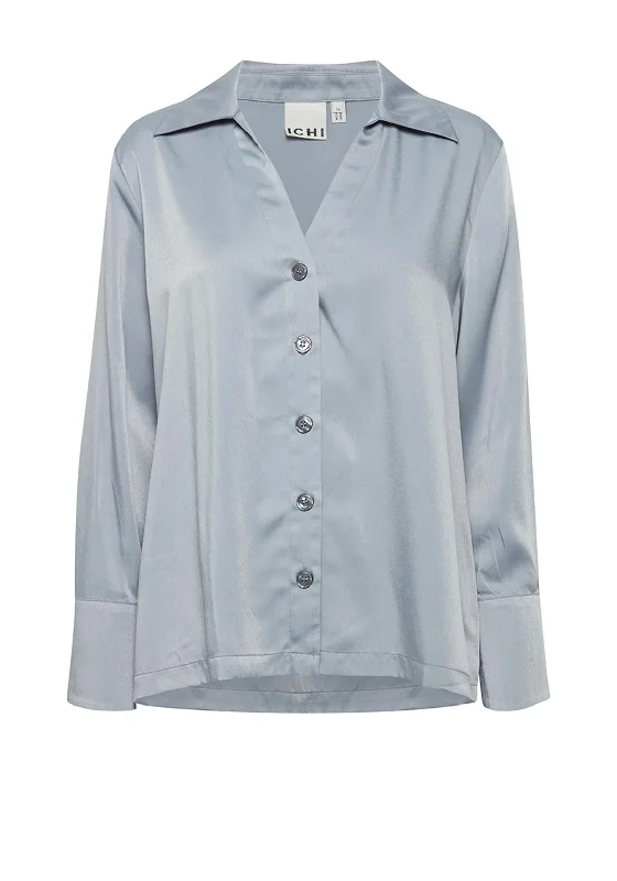 Ichi Donna Midi Shirt Dress, Grey Blue