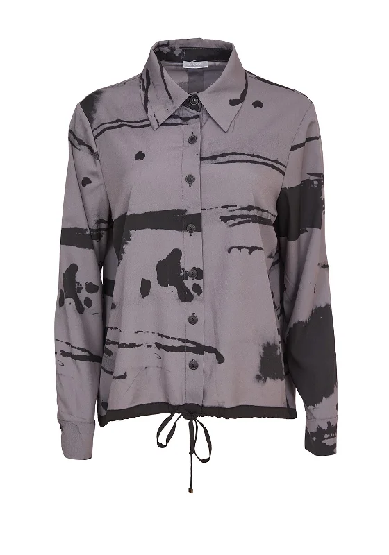 Naya Printed Drawstring Hem Shirt, Grey & Black