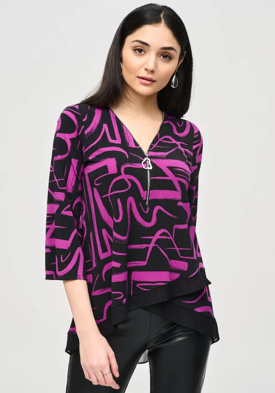 Joseph Ribkoff Abstract Print Dipped Hem Top, Black Multi