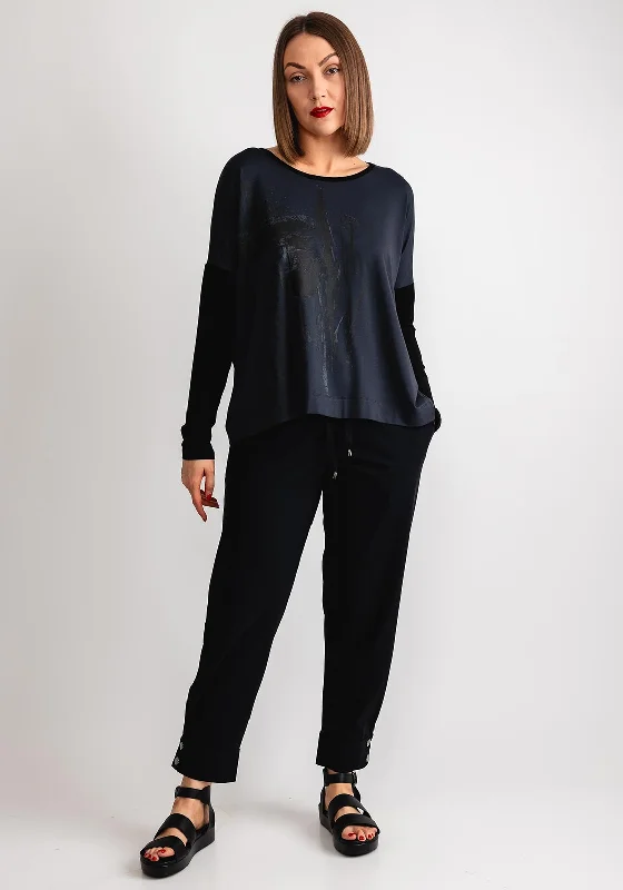 Naya Contrast Sleeve Print Top, Anthracite & Black