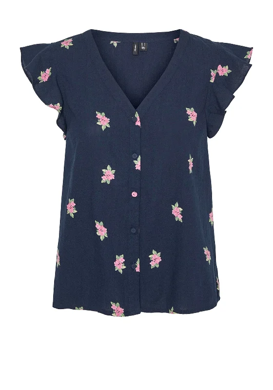 Vero Moda Maya V-Neck Top, Navy