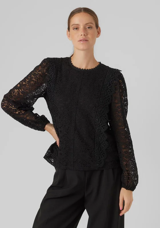 Vero Moda Joy Frill Lace Top, Black