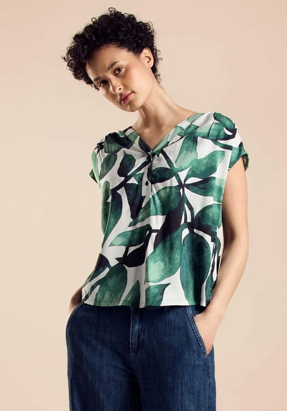 Street One Leaf Print Top, Cool Vintage Green