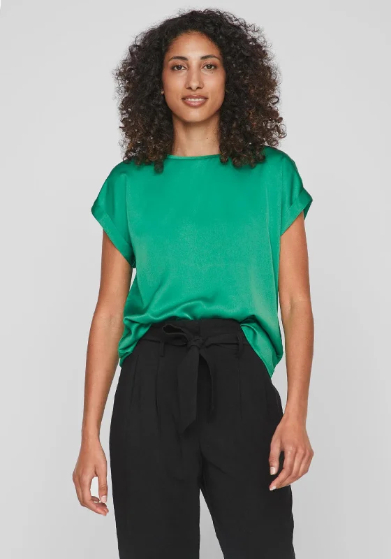 Vila Ellette Satin Top, Bright Green