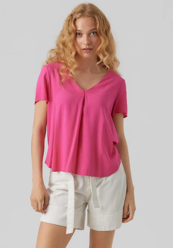 Vero Moda Brit V Neck Top, Pink Yarrow