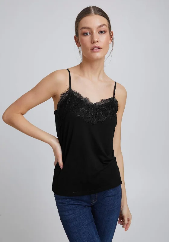 ICHI Lace Cami Top, Black