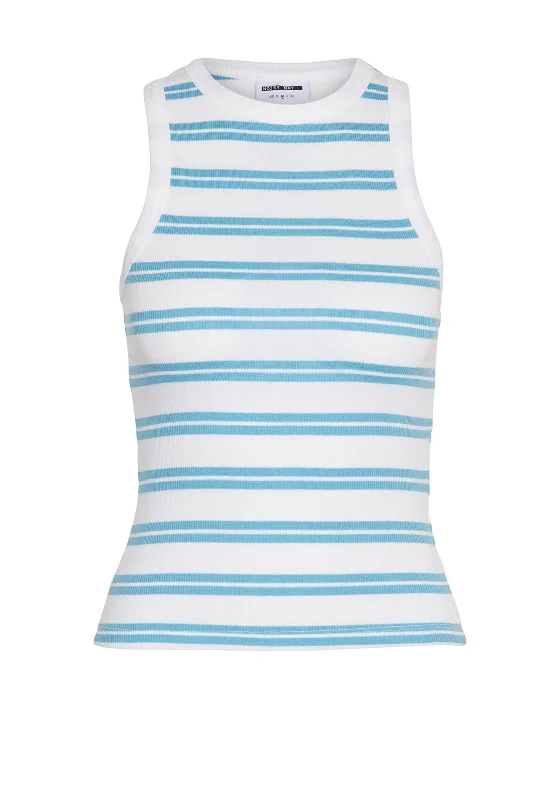 Noisy May Maya Striped Tank Top, White & Bonnie Blue