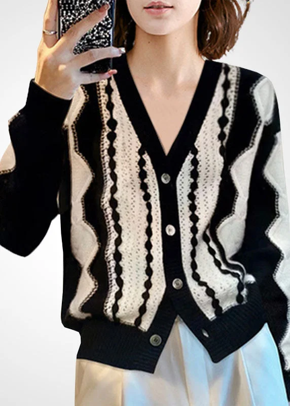 Weekend Deals That Thrill Fashion Colorblock V Neck Patchwork Wool Knit Cardigan Winter