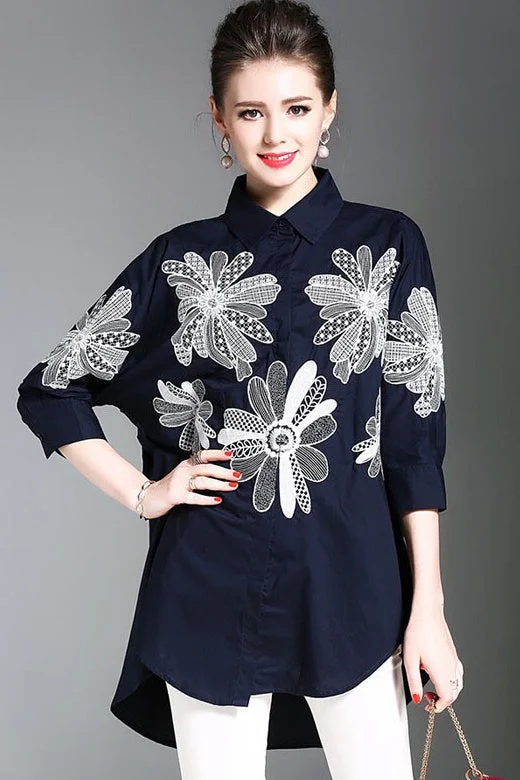 Oversized Floral Embroidered Blouse