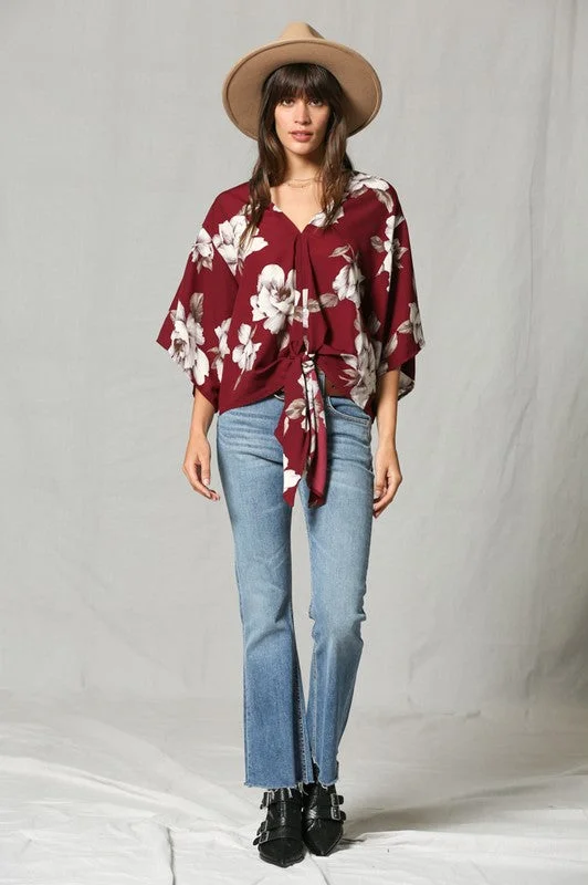 V Neck Floral Print Blouse