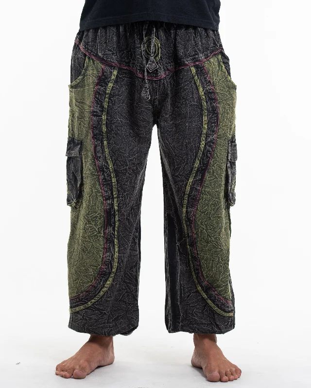 Unisex Patchwork Stone Washed Cargo Cotton Pants in Black 03