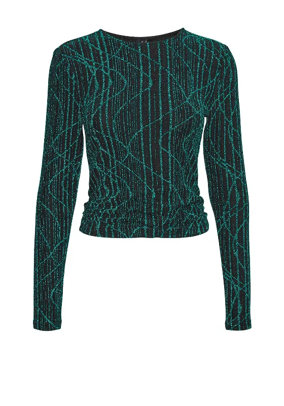 Vero Moda Kanz Glitzy Metallic Detail Top, Green