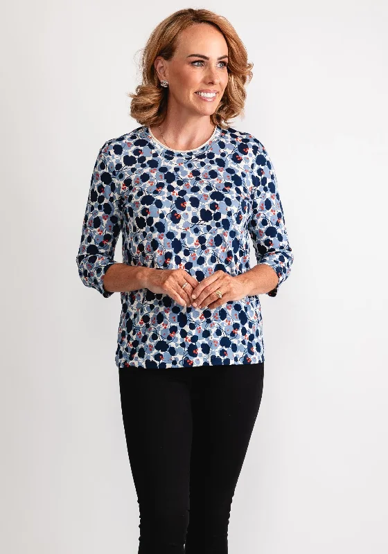 Olsen Abstract Floral Jersey Top, Blue