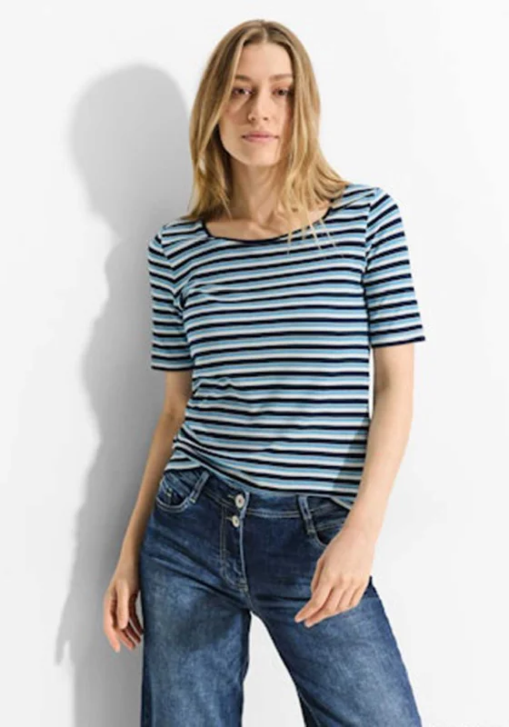 Cecil Lena Striped Knit Stretch Cotton Top, Blue