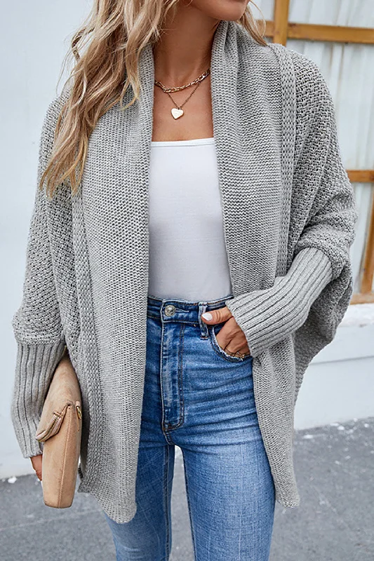 BerryBetty - Grey Knitted Poncho Cardigan Sweater