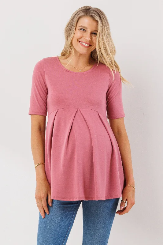 Solid Front Pleat Peplum Maternity Top