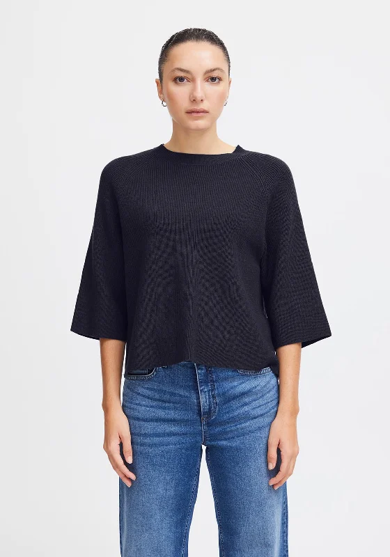 Ichi Boston Knitted Rib Sweater, Total Eclipse