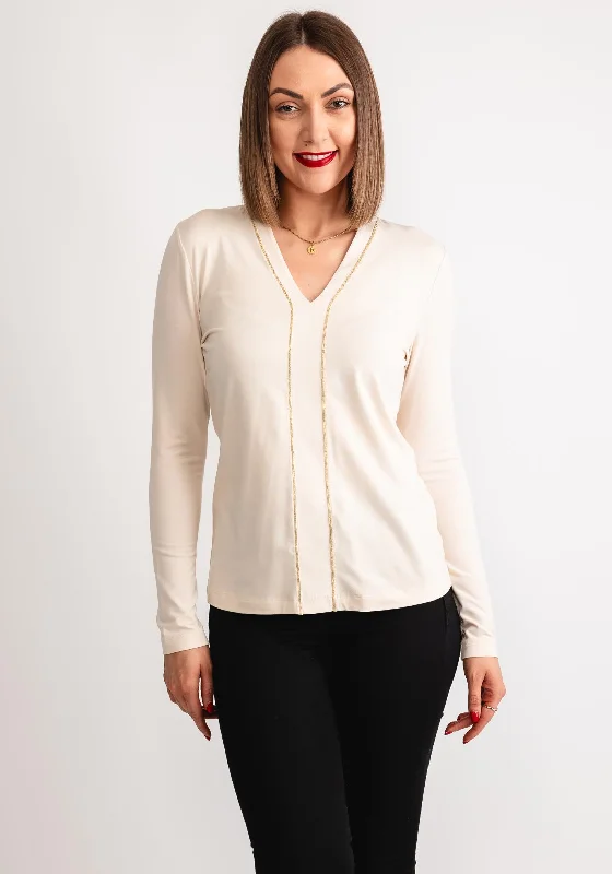 Gerry Weber Gold Trim V Neck Jersey Top, Beige