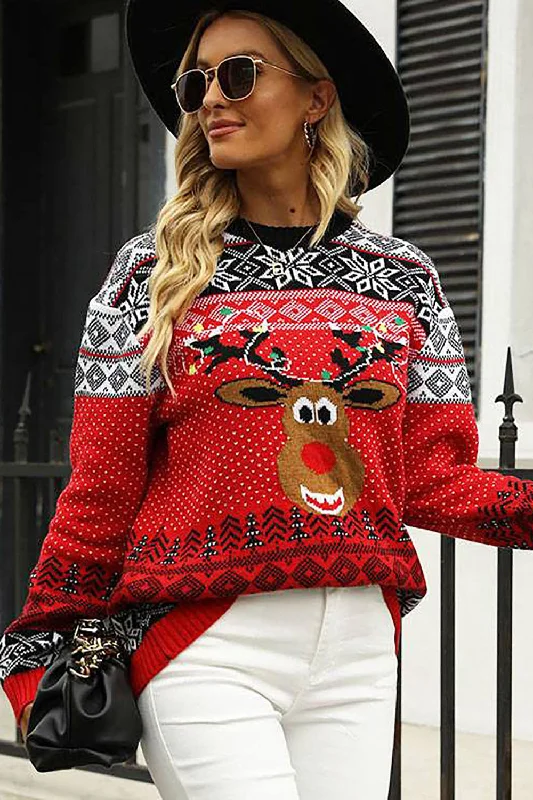 BerryBetty - Christmas Red Elk Knitted Pullover Sweater