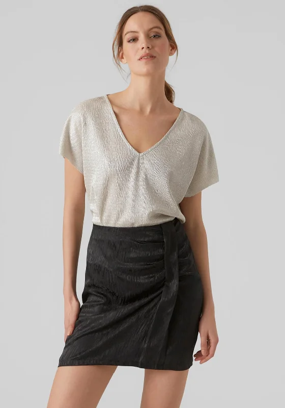 Vero Moda Seni Metallic Plisse Top, Pumice Stone