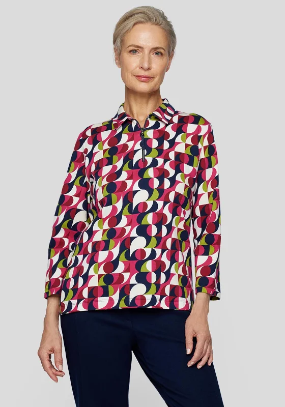 Rabe Zip Neck Printed Top, Fuchsia Multi