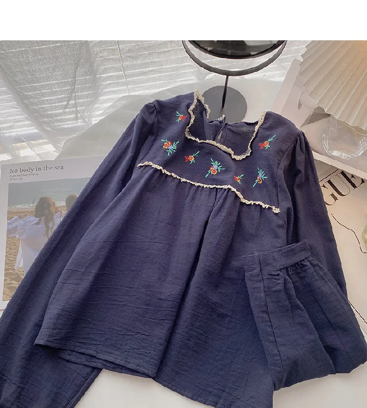 Korean design embroidered Square Neck slim long sleeved baby shirt  6292