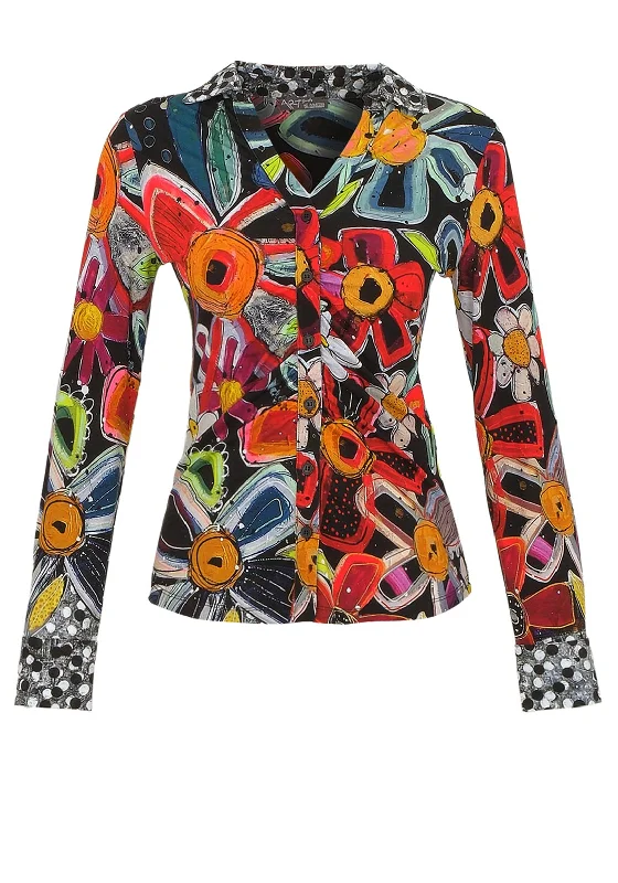 Dolcezza Floral Print Ruched Button Up Blouse, Multi