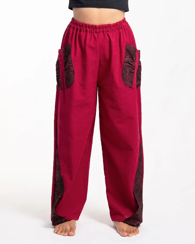 Unisex Thai Cotton Pants with Hill Tribe Trim in Red