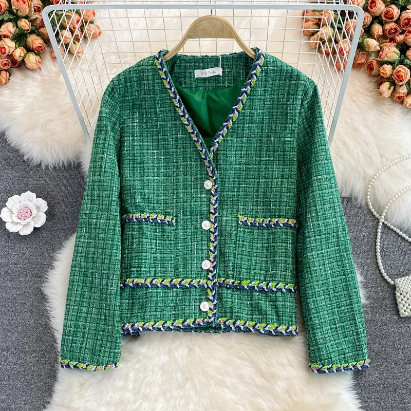 Xiaoxiangfeng tweed woven coat green coat  1657