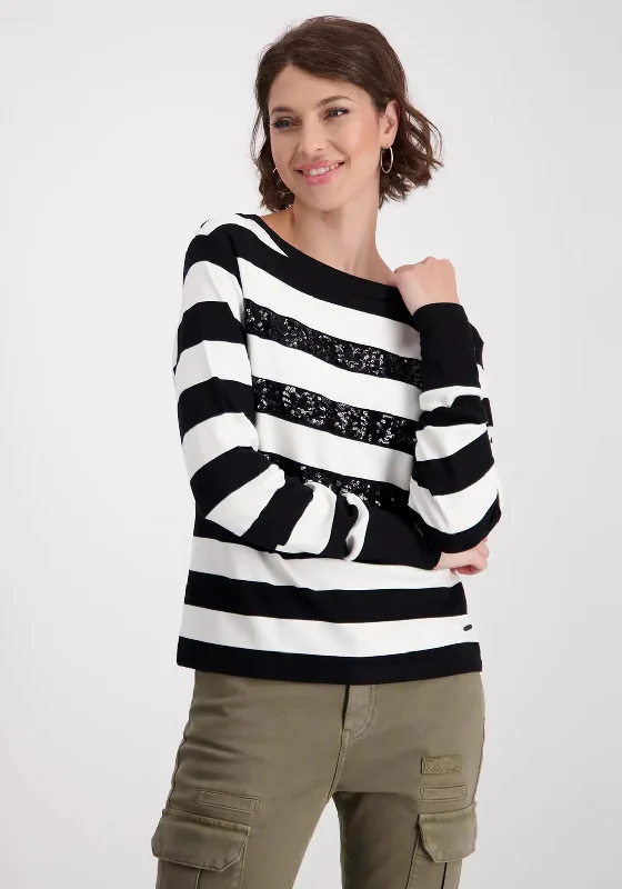 Monari Striped Sequin Panel Top, Black & White