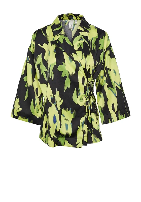 Y.A.S Loliso Wrap Blouse, Black & Lime