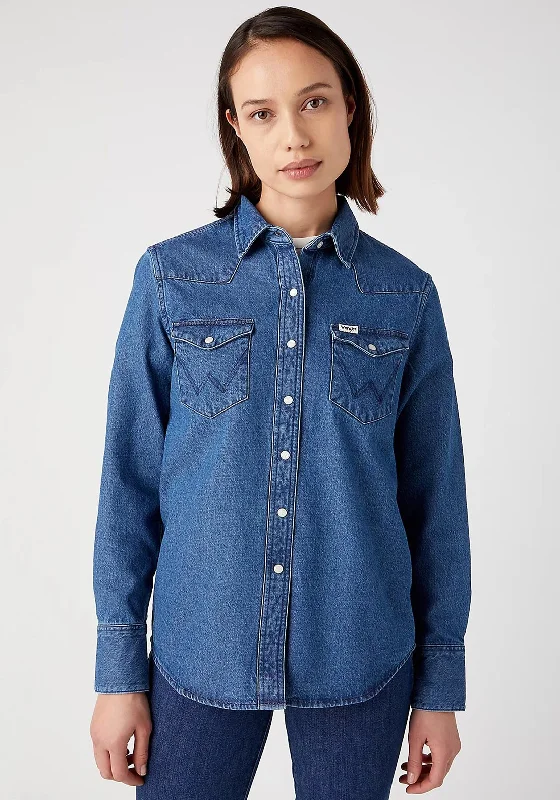 Wrangler Icons Western Denim Shirt, Mid Stone