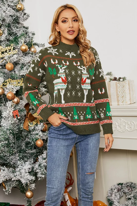 BerryBetty - Long Sleeve Fawn Jacquard Christmas Sweater