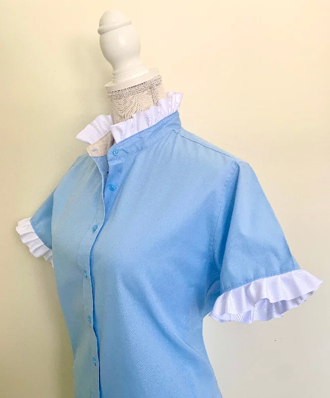 SALE - Jane Sky Blue Short Sleeve Ruffle Shirt (J03)  **FINAL SALE**