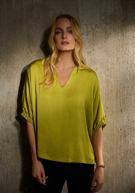 Joseph Ribkoff Oversized Collar V Neck Top, Wasabi