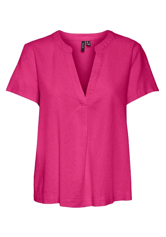 Vero Moda My Mila V Neck Blouse, Pink Yarrow