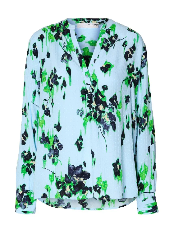 Selected Femme Irene Floral Blouse, Medium Blue