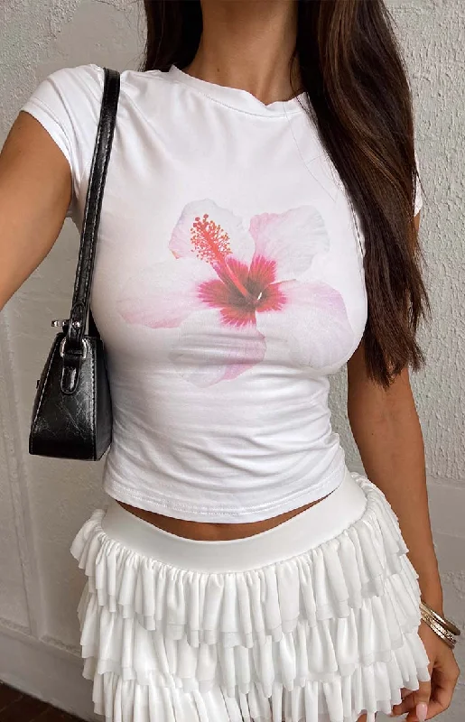 Astrea White Hibiscus Baby Tee