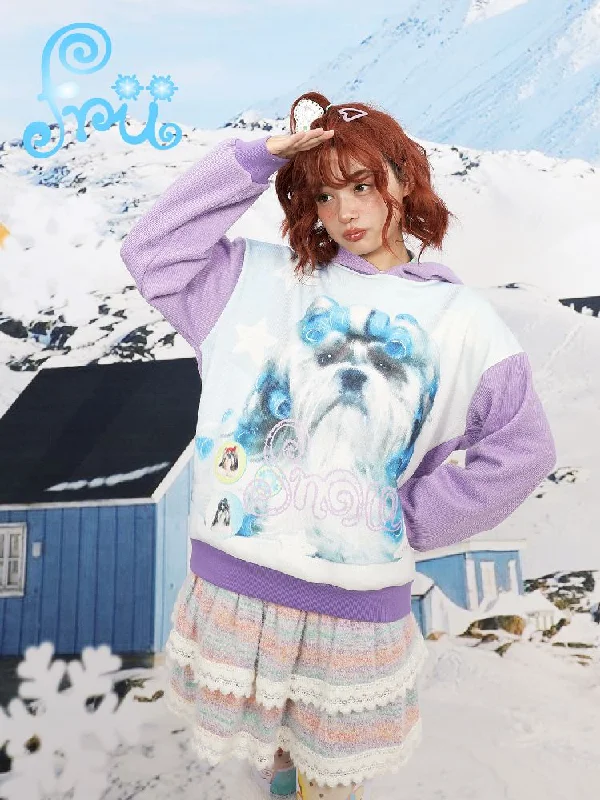 Dog Printed Loose Hooded Sweatshirt [S0000010734]