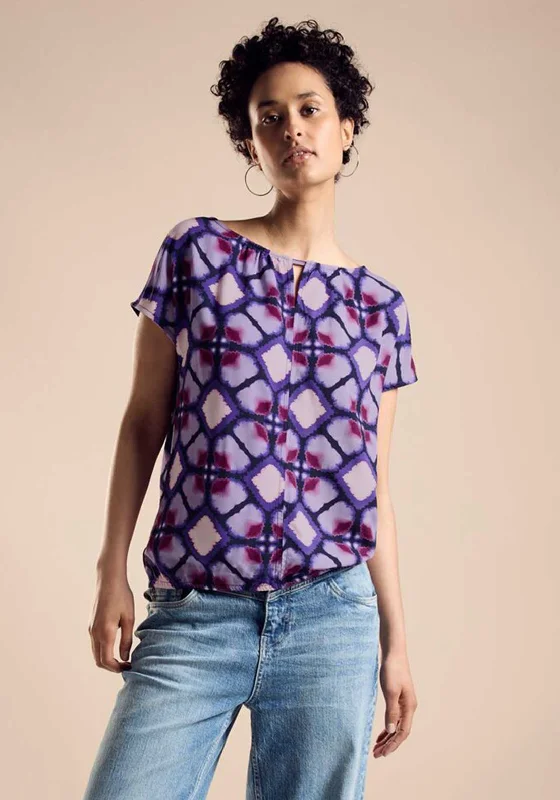 Street One Print Keyhole Neck Top, Bellflower Lilac