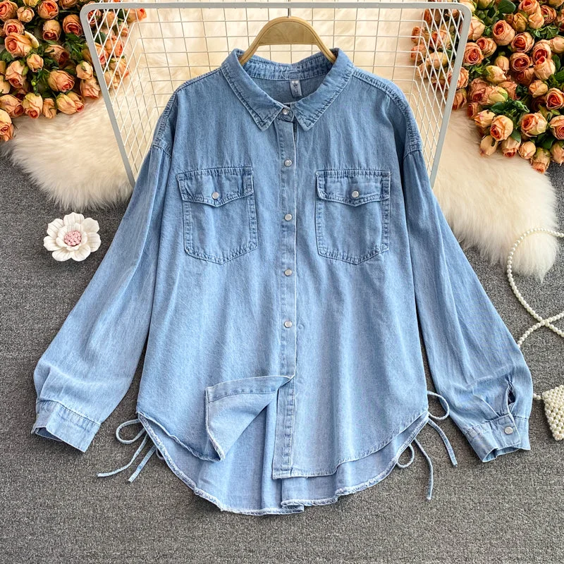 Medium length irregular denim women's coat  1681