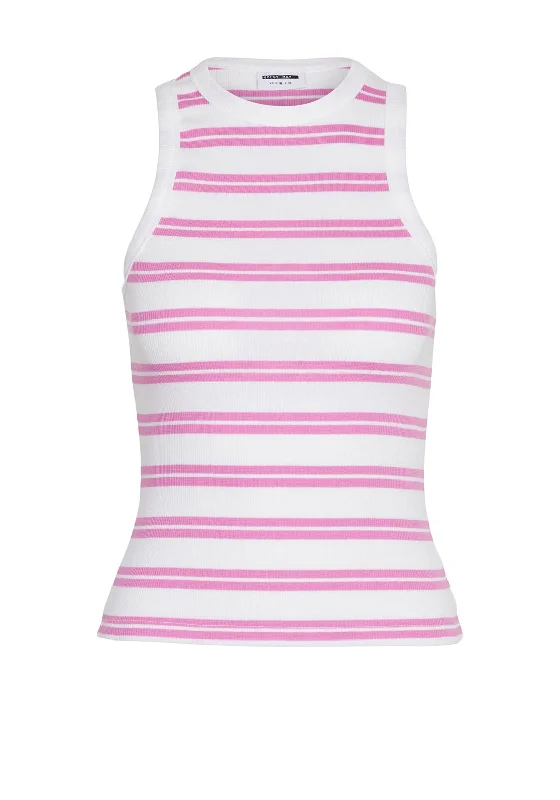 Noisy May Maya Striped Tank Top, White & Opera Mauve