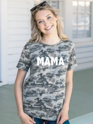 MAMA on Camo Crew Neck Tee