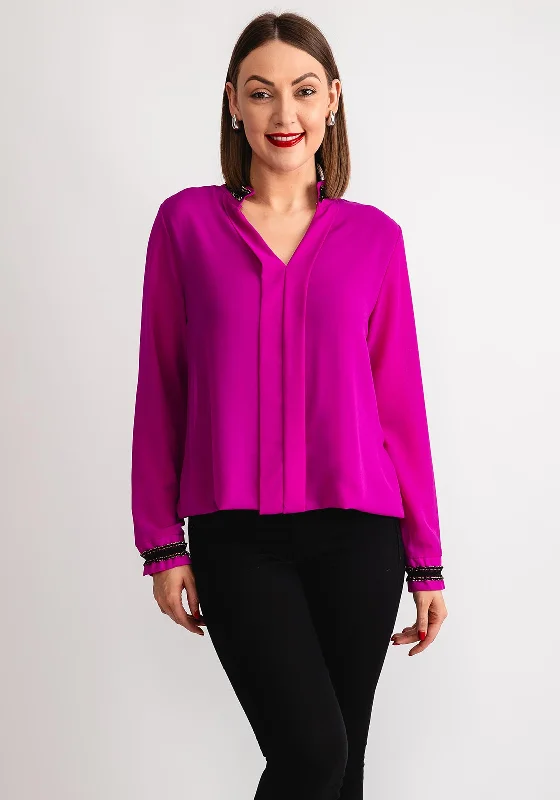 Kate & Pippa Kira Frill Collar Top, Magenta